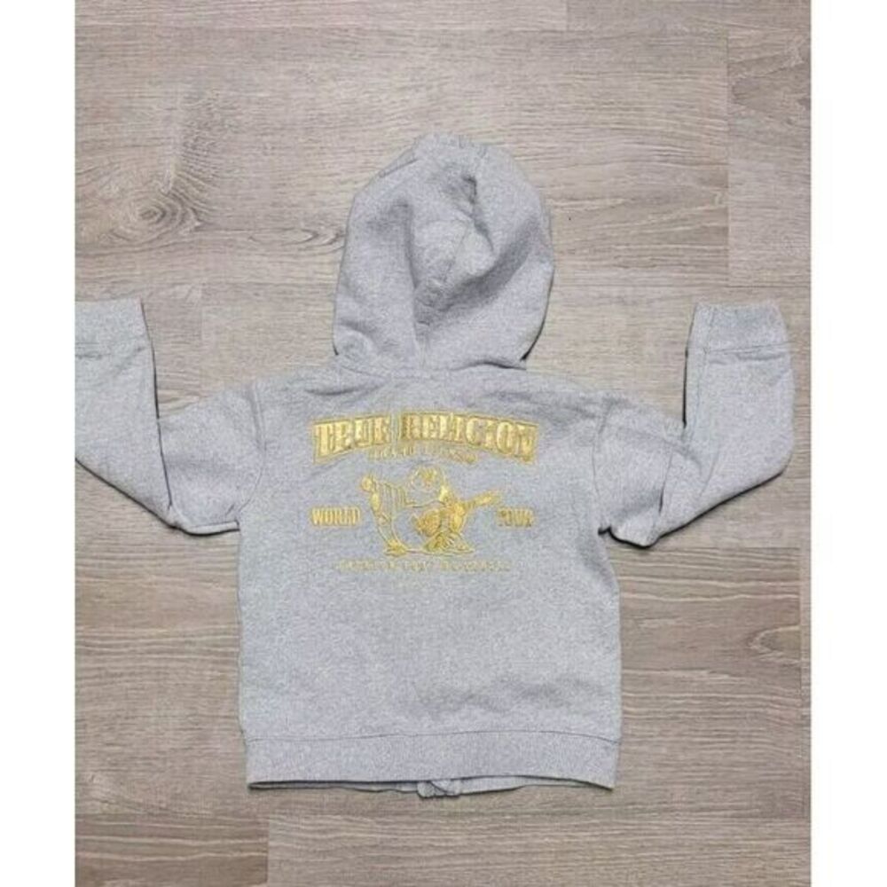 True Religion Gray Zip Hoodie‎ With Gold Buddha Toddler 3T